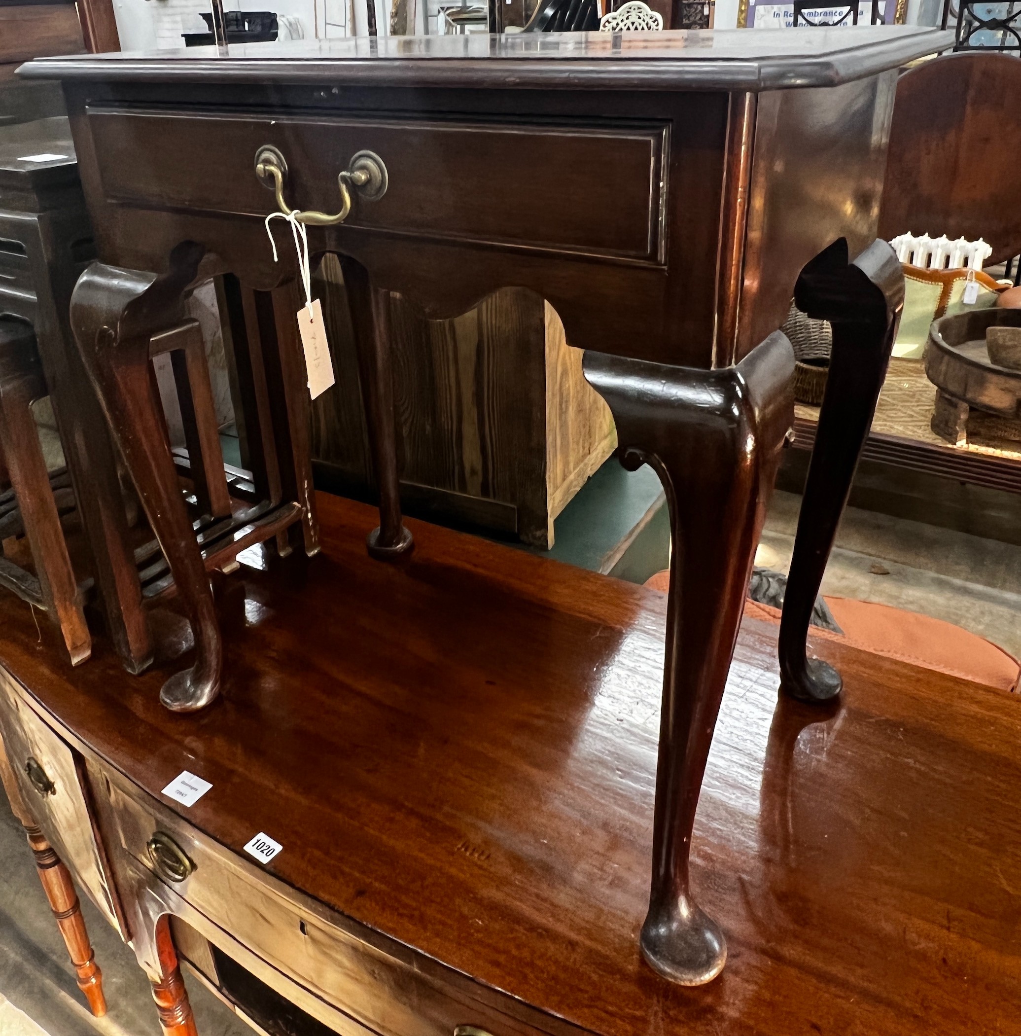 An 18th century style mahogany side table, width 69cm, depth 43cm, height 69cm